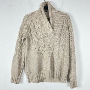 Inis Crafts Sweater Cowl Mock Neck Pullover‎ Fisherman Knit Chunky Cable Merino